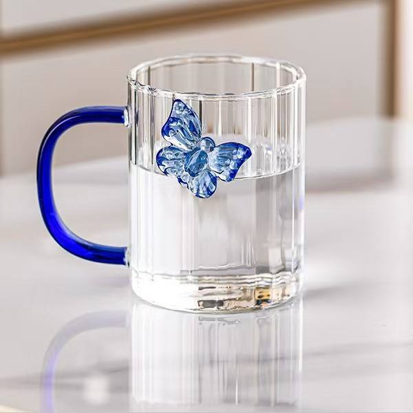 High Borosilicate 3D Butterfly Striped Glass Coffee, Milk, Tea, Water Cup