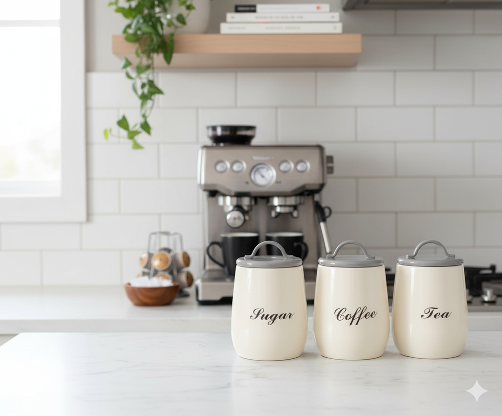 3 Pieces Metal Coffee, Tea, Sugar Jars