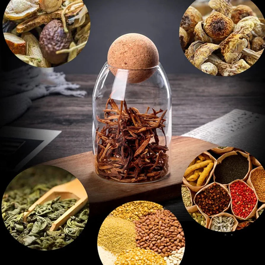 Transparent Multi Purpose Jars With Airtight Cork Lid Ball.