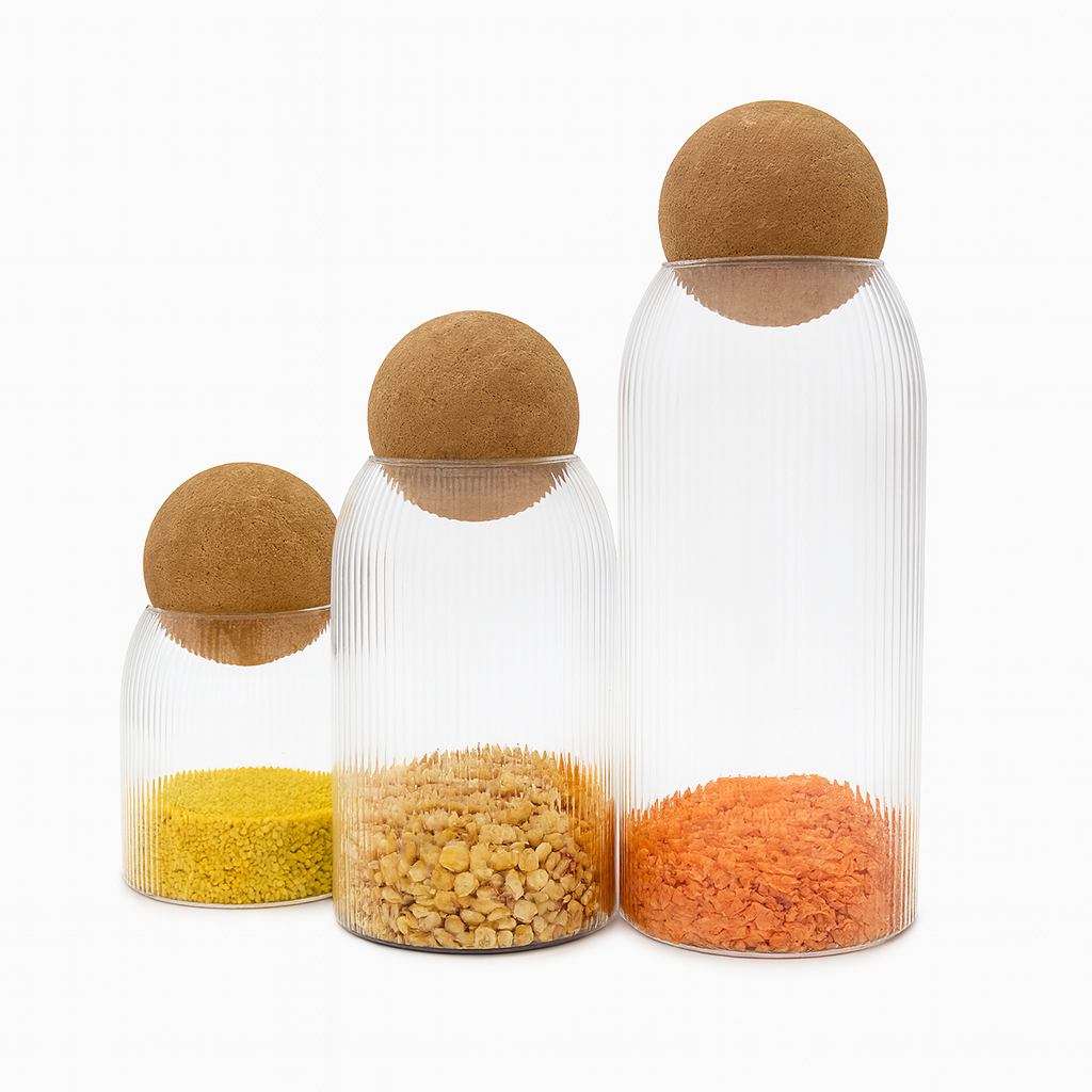 Transparent Multi Purpose Jars With Airtight Cork Lid Ball.