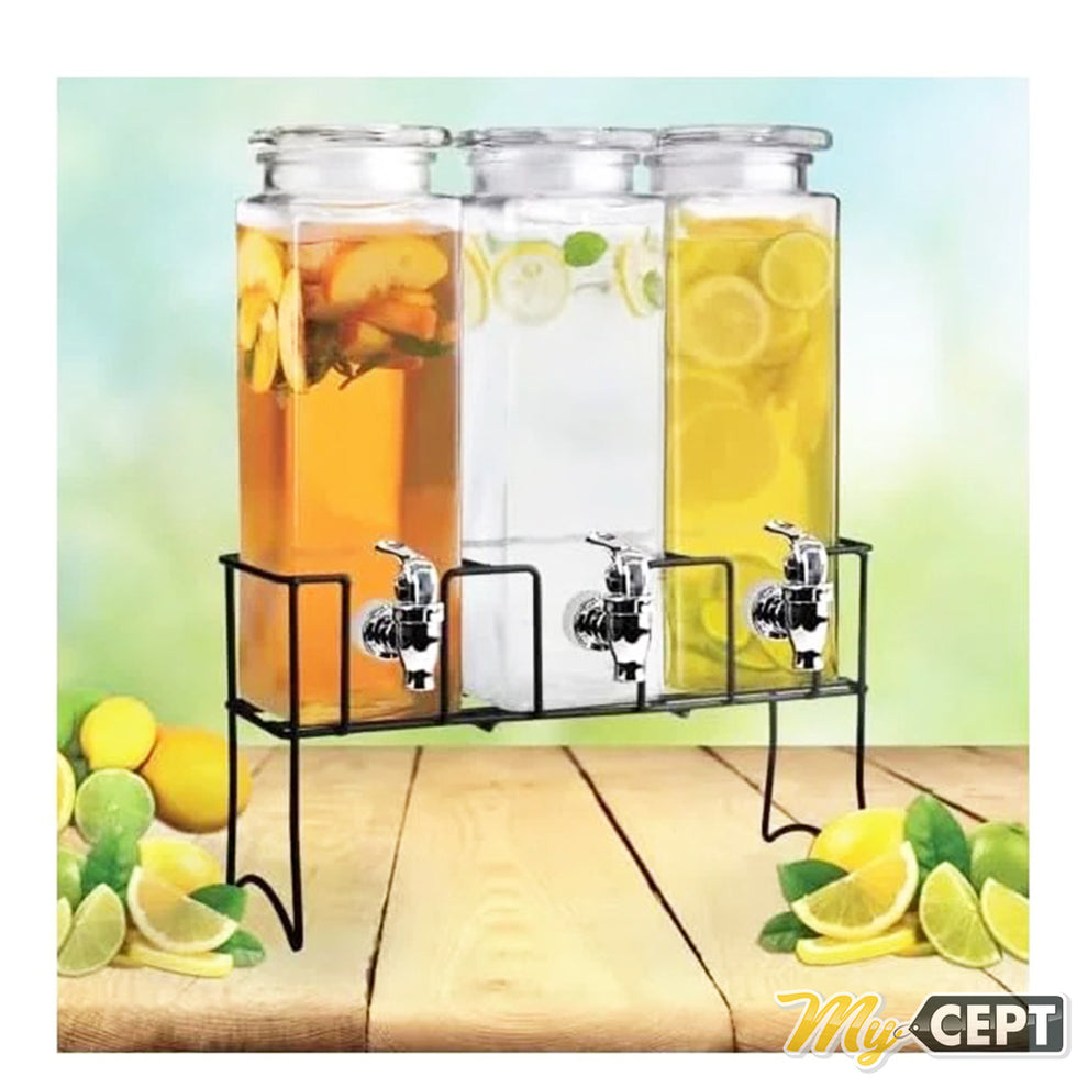 Triple Juice, Cocktail Dispenser With Metal Stand
