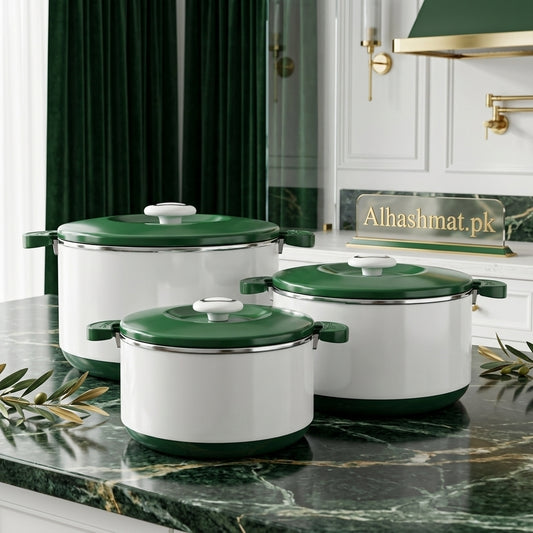 Luxury Thailand Made Set Of 3 PCS Insulated Food Warmer Hotpot - Green