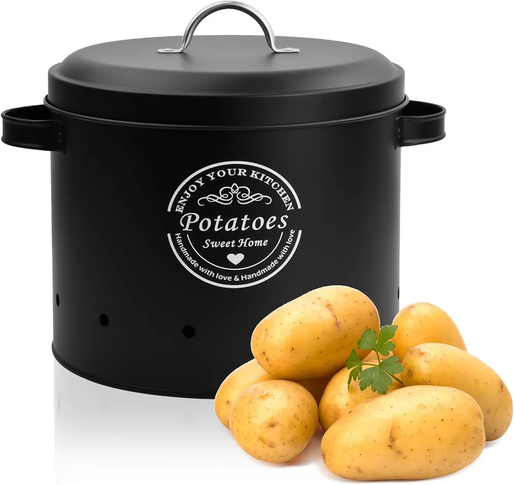 Premium Metal Set Of (3) Potato Canister (Black)