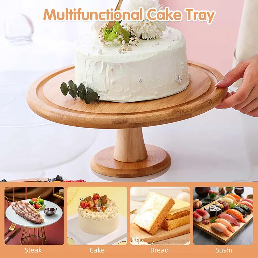 Wooden cake stands with a Glass dome