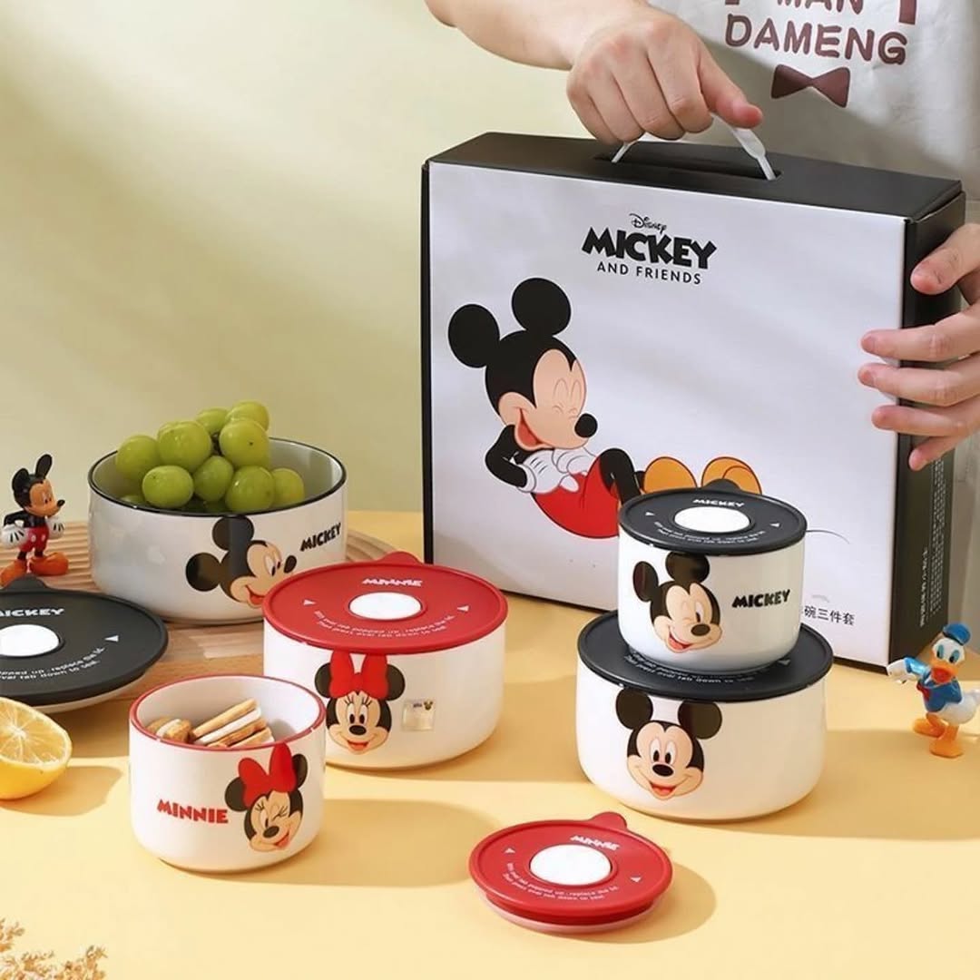 Walt Disney Mickey and Friends Original 3 PCS Ceramic Food Storage Bowls