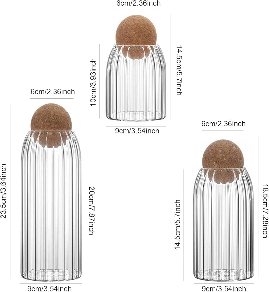 Transparent Multi Purpose Vertical Texture Jars With Airtight Cork Lid Ball.