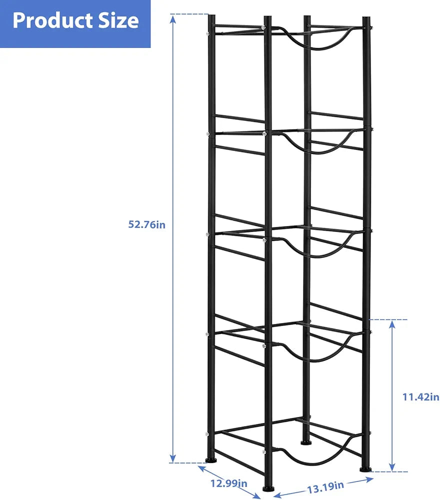 5-Tier Vertical Water Bottle Organizer - Sturdy Metal Design for 5-Gallon