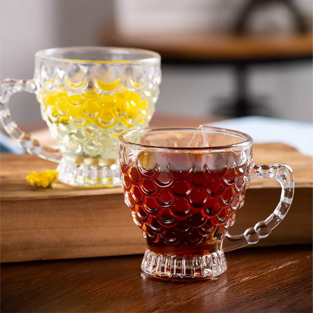Textured Glass Set Of 6 Pieces Tea, Coffee Cup/Mug 210ML