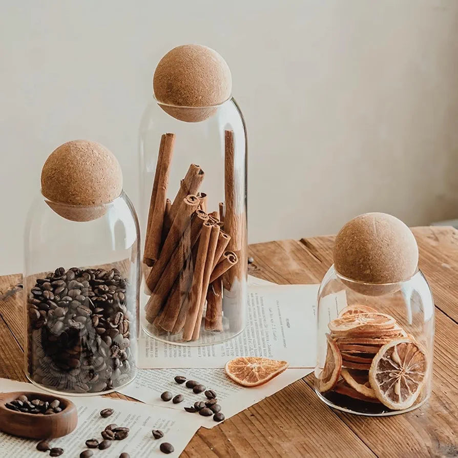 Transparent Multi Purpose Jars With Airtight Cork Lid Ball.