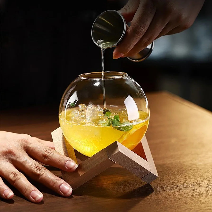 Cocktail Glass With Wooden Stand