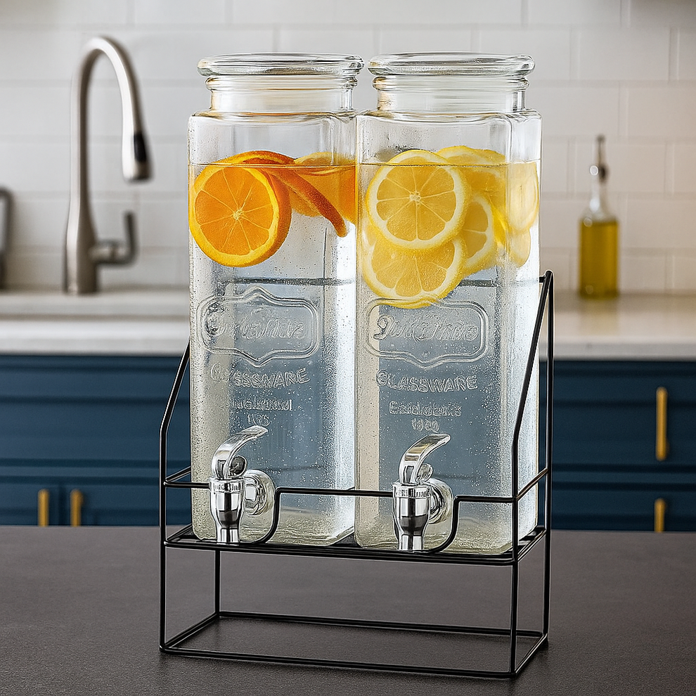 Double Juice, Cocktail Dispenser With Metal Stand