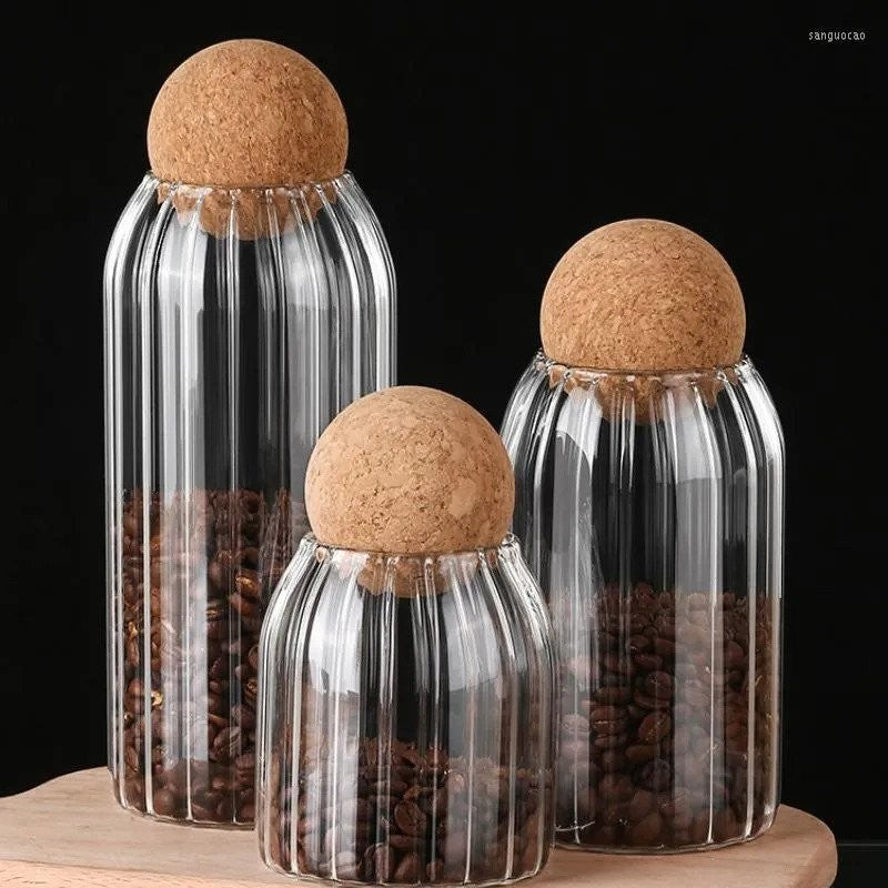Transparent Multi Purpose Vertical Texture Jars With Airtight Cork Lid Ball.