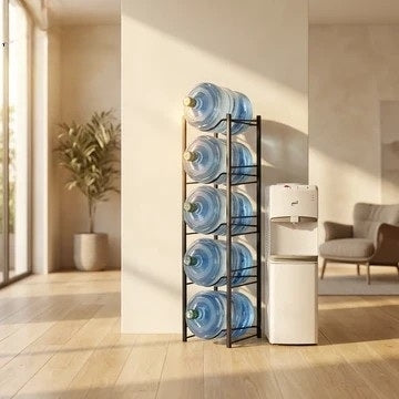 5-Tier Vertical Water Bottle Organizer - Sturdy Metal Design for 5-Gallon