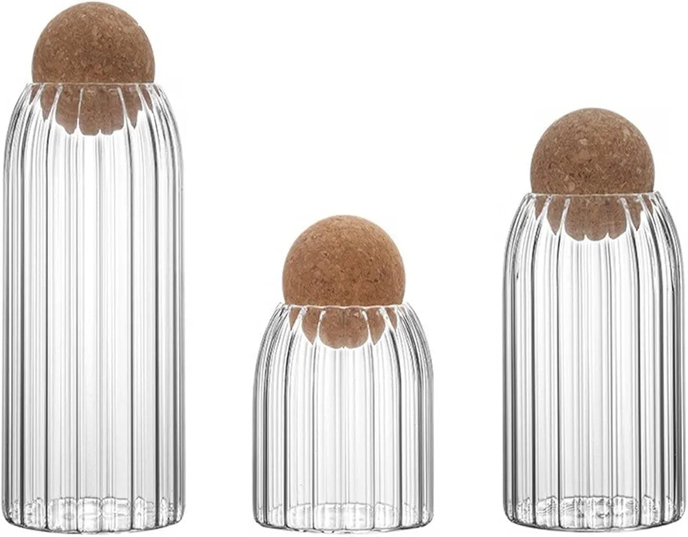 Transparent Multi Purpose Vertical Texture Jars With Airtight Cork Lid Ball.