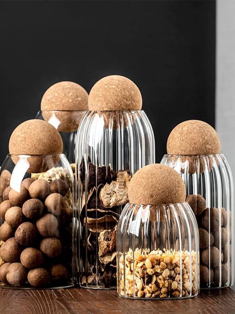 Transparent Multi Purpose Vertical Texture Jars With Airtight Cork Lid Ball.