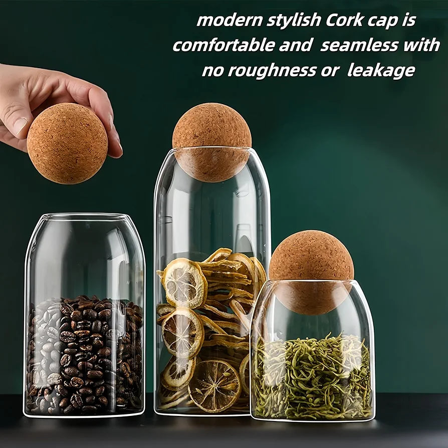 Transparent Multi Purpose Jars With Airtight Cork Lid Ball.