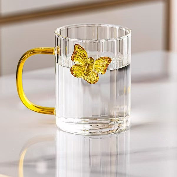 High Borosilicate 3D Butterfly Striped Glass Coffee, Milk, Tea, Water Cup