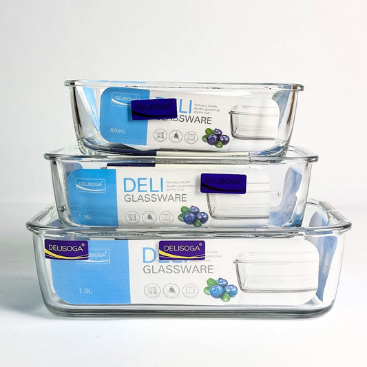 Transparent Glass 3PCS Dish Set Large 1900ML Medium 1160ML Small 820ML