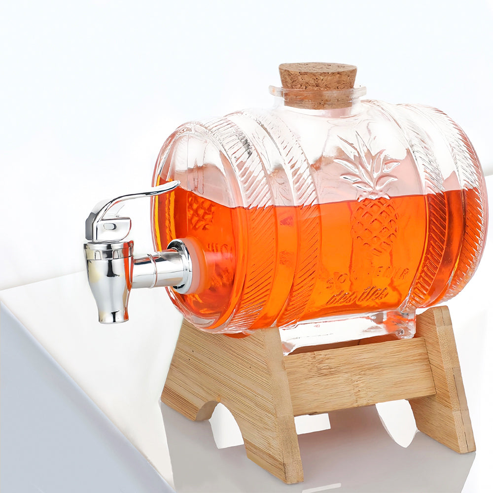 Barrel Shape Glass Juice, Water, Cocktails & Any Other Beverage Dispenser with Bamboo Stand (Available in 3 Liters 5 Liters & 8 Liters)