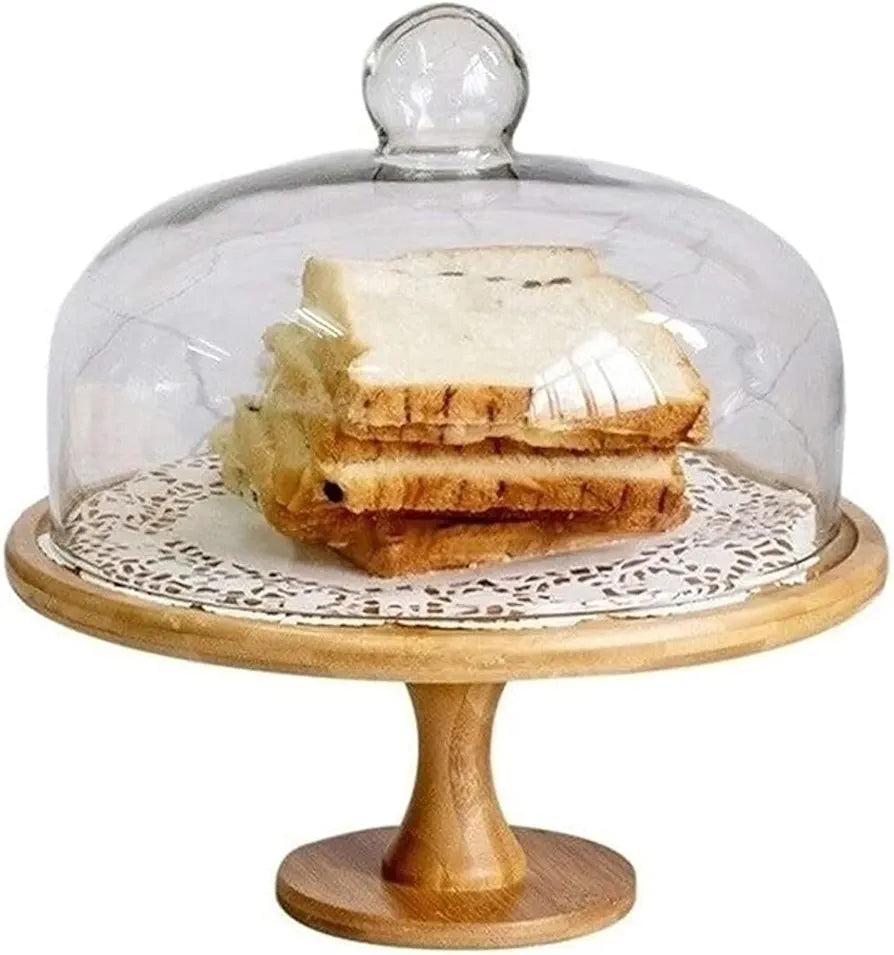 Wooden cake stands with a Glass dome