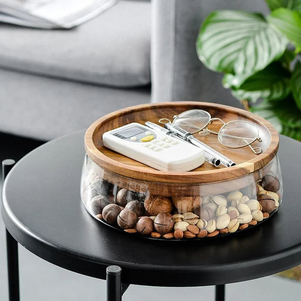 Transparent Glass Serving Box Style Tray With Wooden Lid