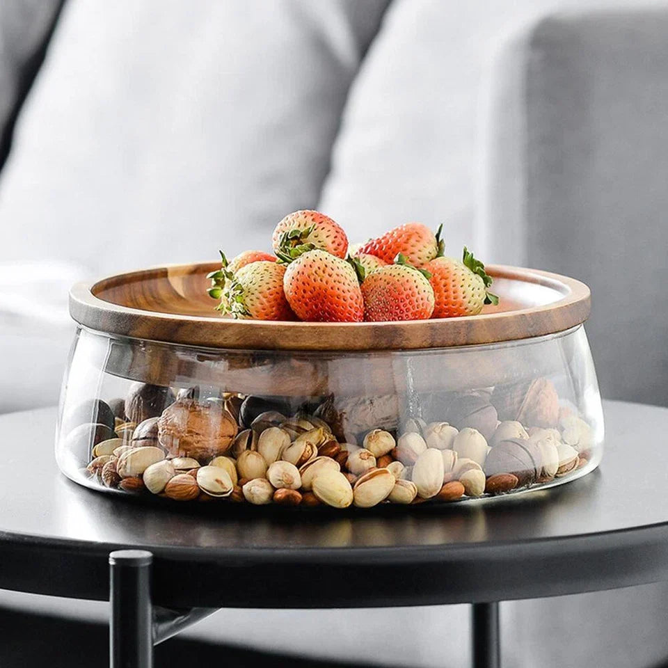 Transparent Glass Serving Box Style Tray With Wooden Lid