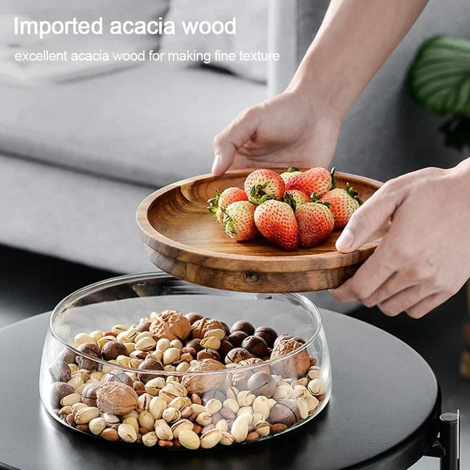 Transparent Glass Serving Box Style Tray With Wooden Lid