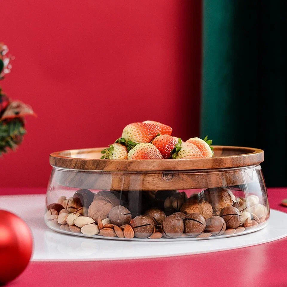 Transparent Glass Serving Box Style Tray With Wooden Lid