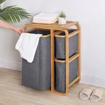 3 Grid Bamboo Premium Laundry Basket - Grey
